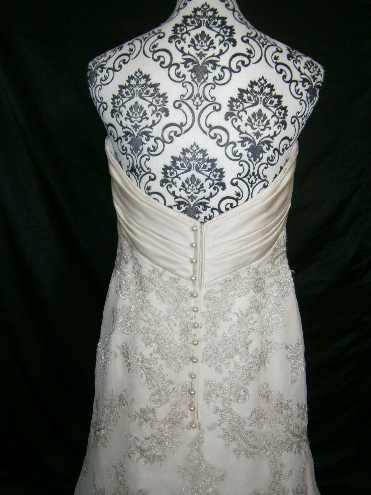 Casablanca Bridal Wedding Dress 8-10 Champagne Strapless Lace Silver Embroidery