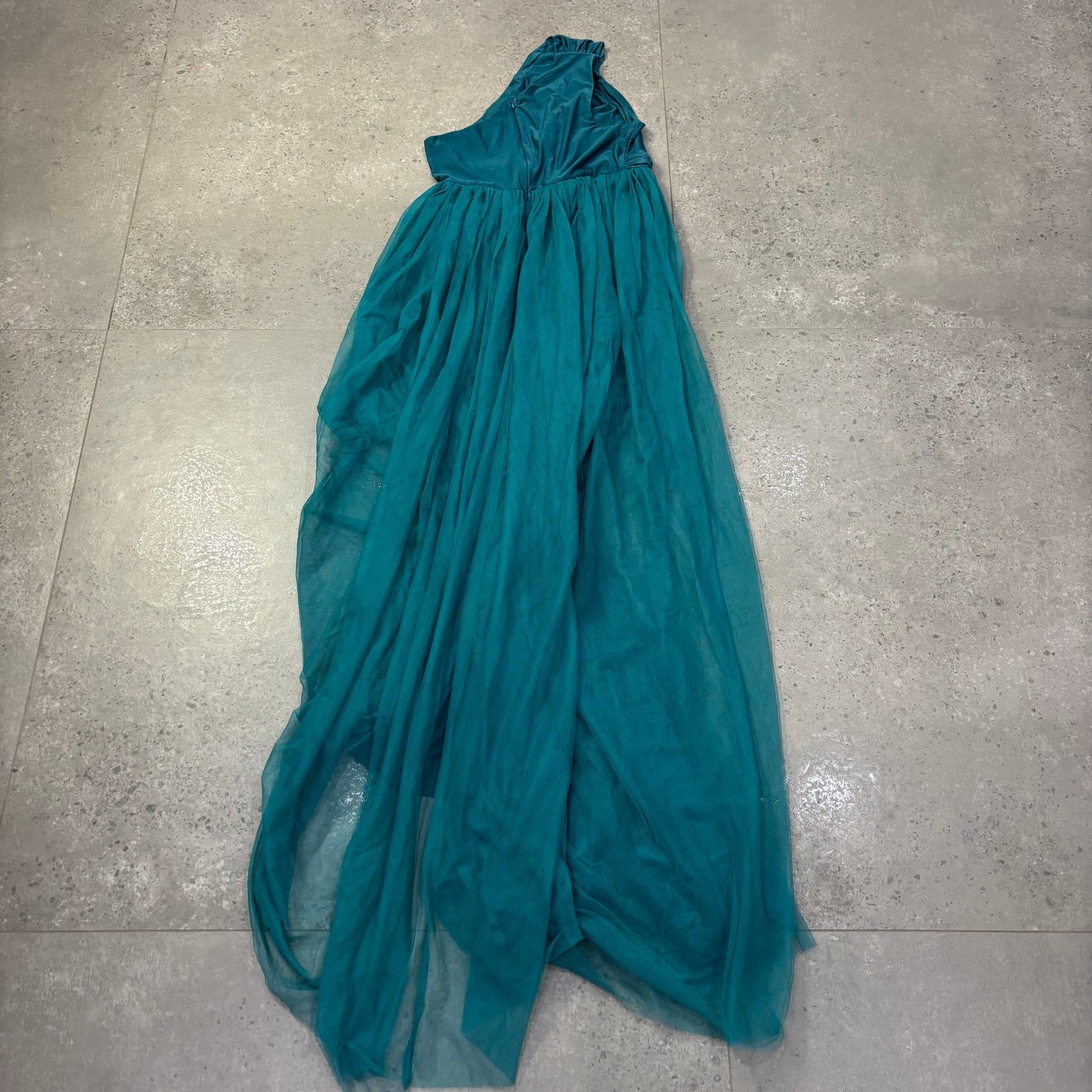 Faeriesty One-Shoulder Wedding Dress Women’s XL Teal Tulle Maxi Gown