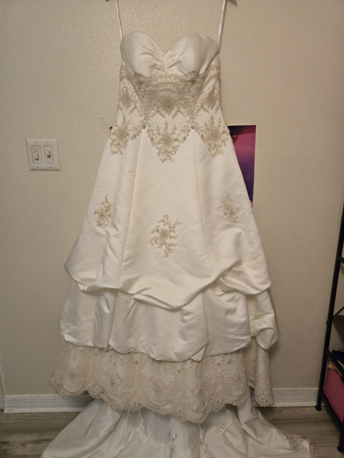 Oleg Cassini Wedding Dress Sz 12 CE239 Ivory/champagne Strapless Lace Embroidery