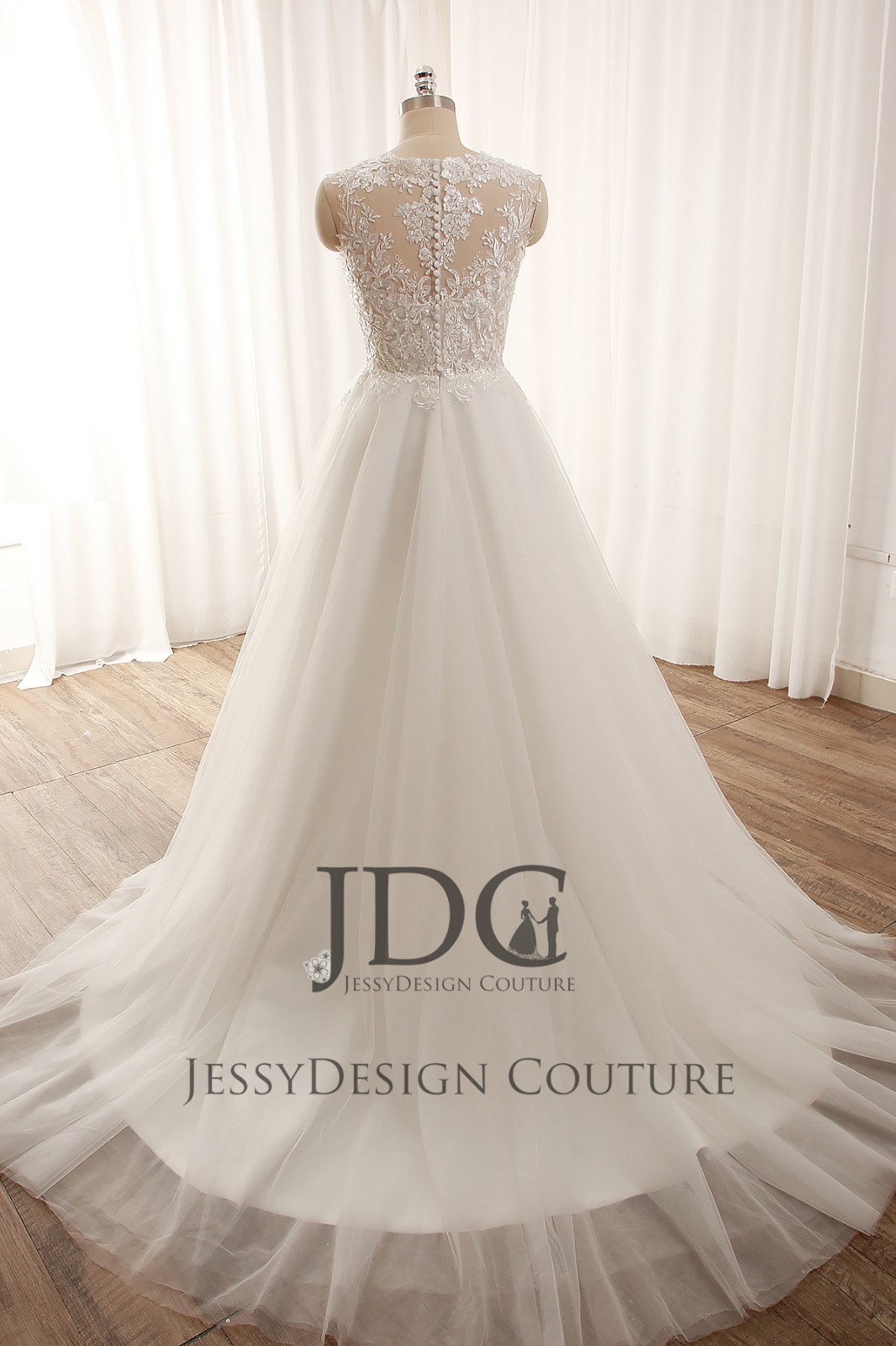 Lace Wedding Dress Custom Made 32-60 Strappy Buttons Ivory Skin Backless