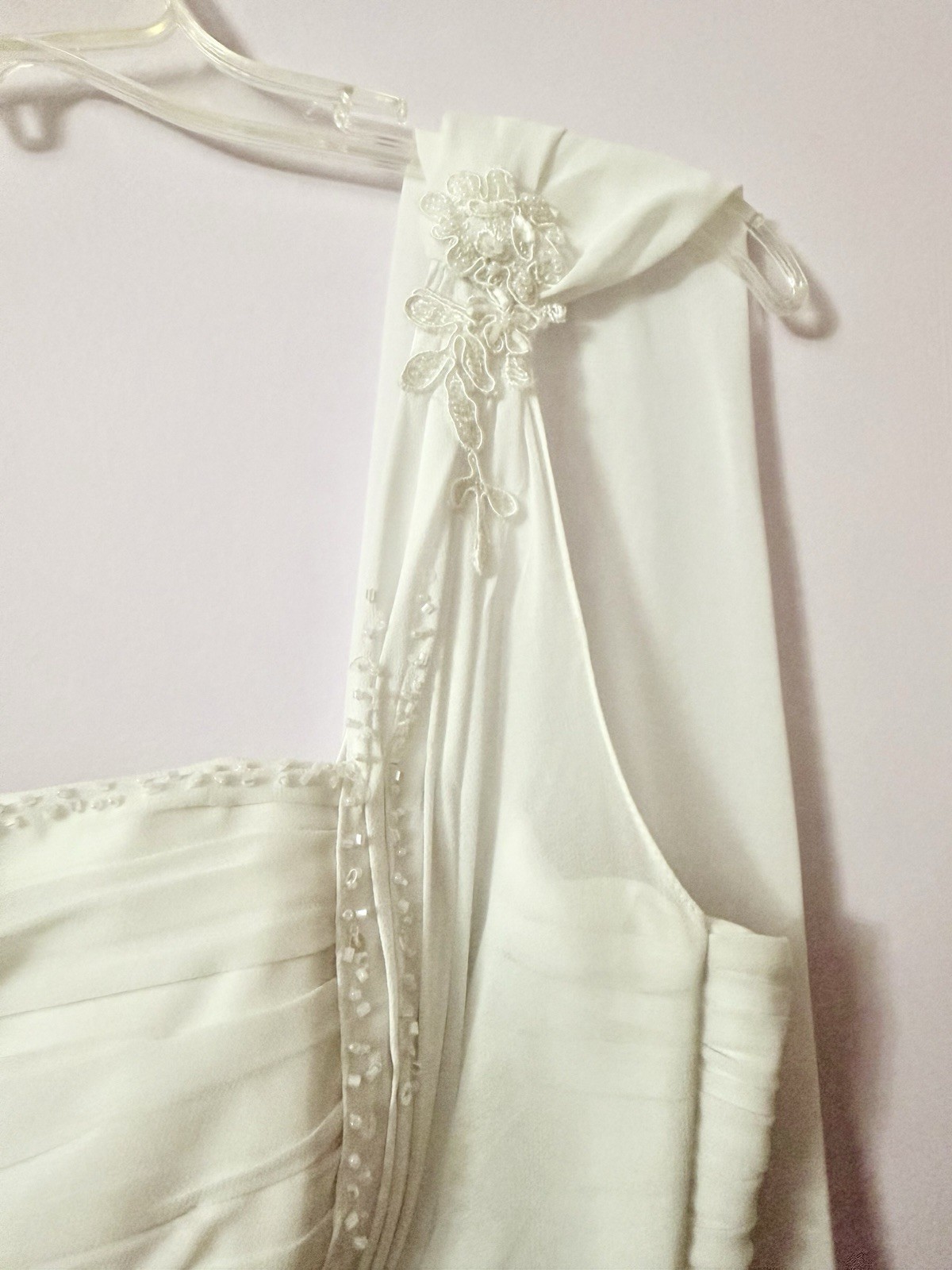 White Asymmetric One-Shoulder A-Line Chiffon Wedding Dress Lace Beading