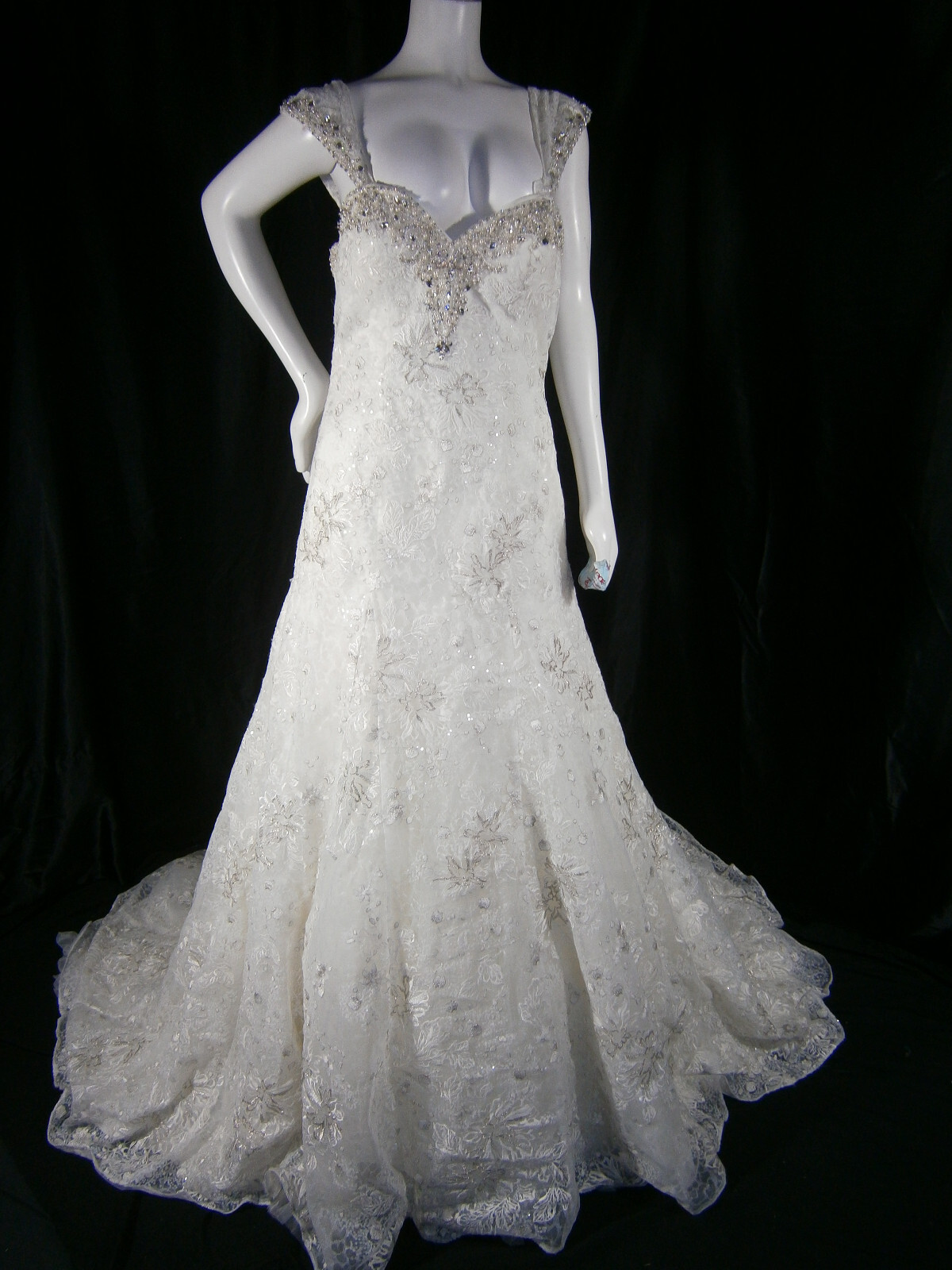 A F Couture Morilee 12 A-Line Wedding Dress Lace Strapless or Straps Bling Wow!
