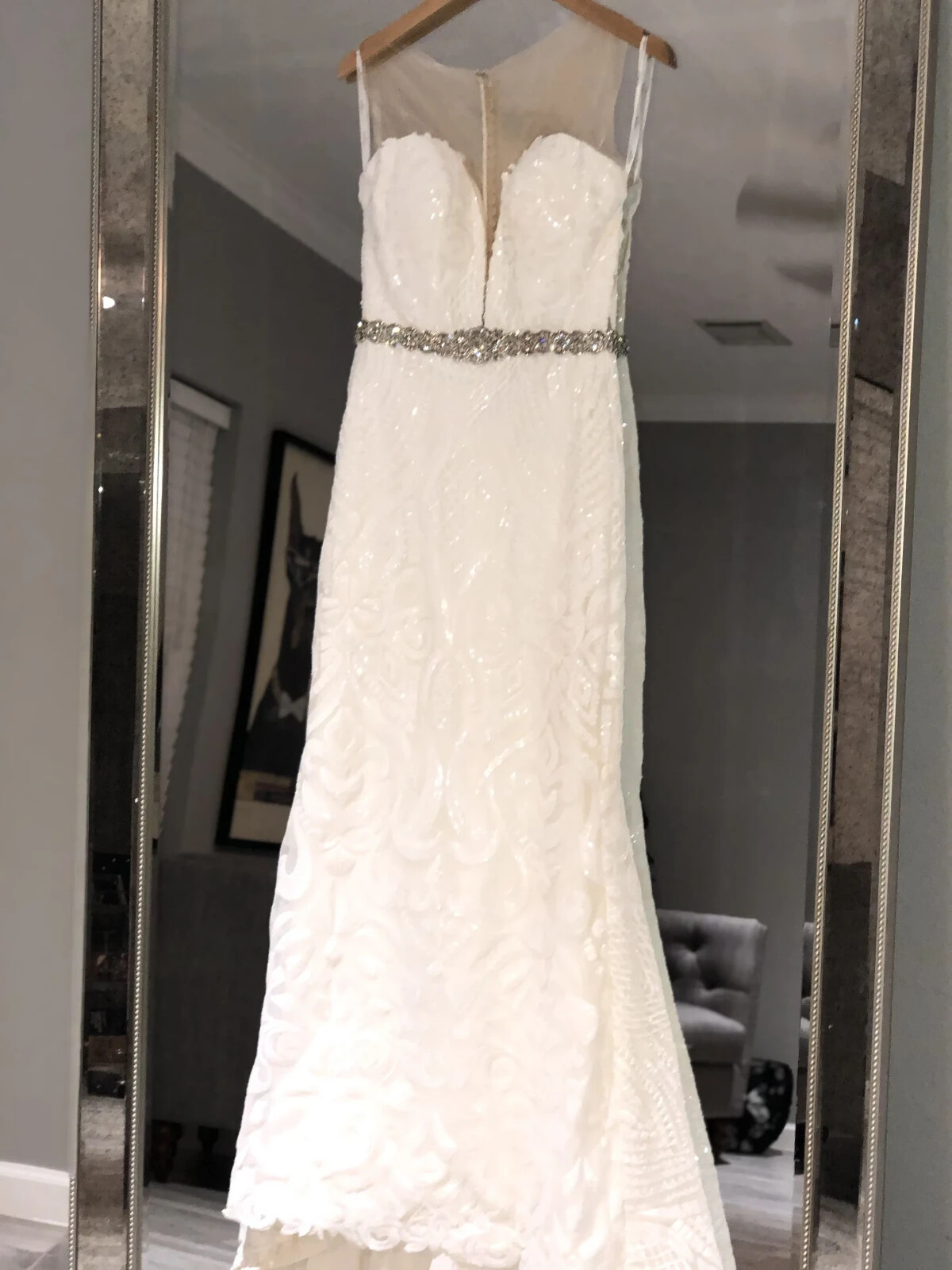 Ashley & Justin 10604 Wedding Dress 10 White & Nude Illusion Sequins Mermaid