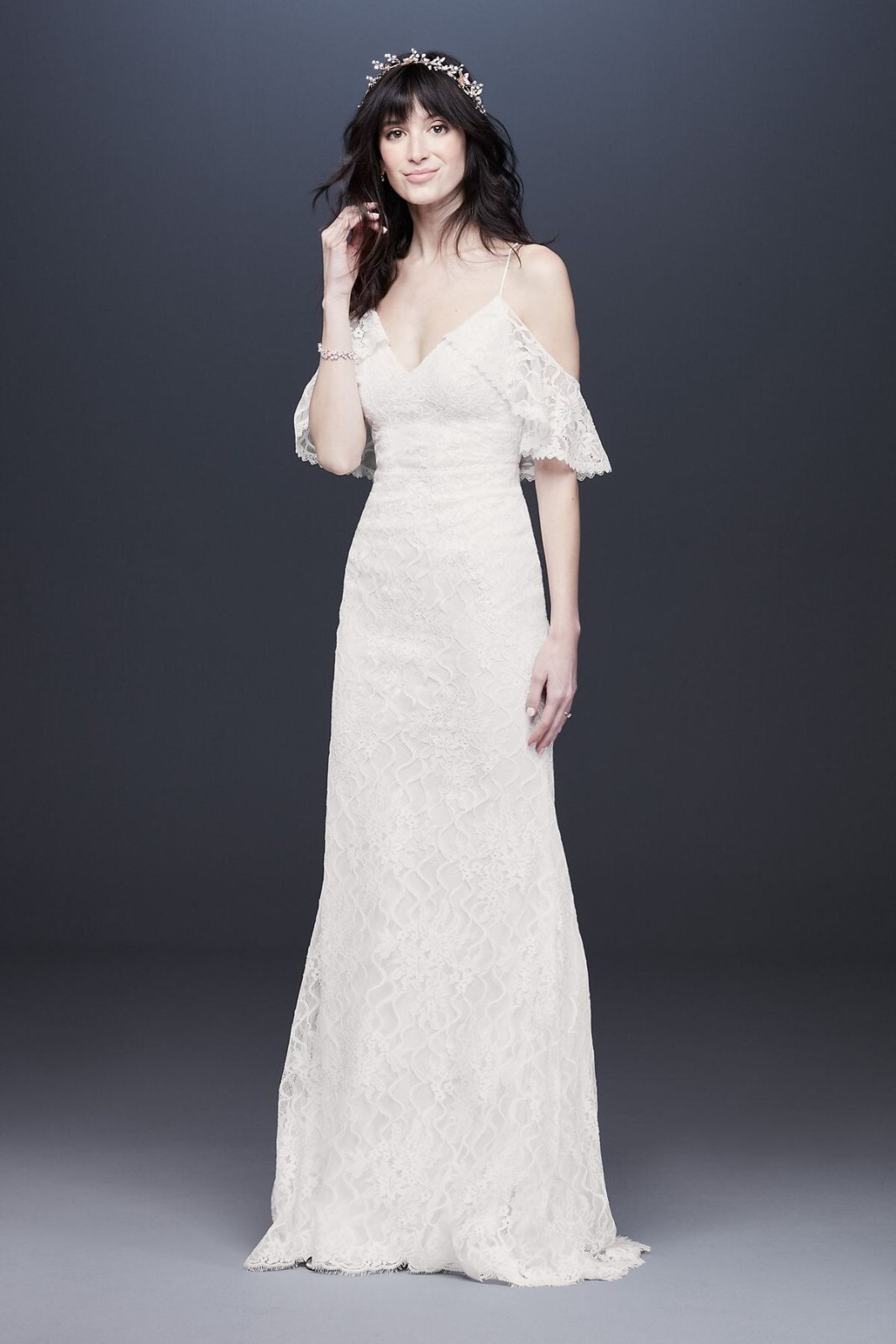 GALINA Off-White Lace V-Neck Cold Shoulder Bridal Wedding Dress Gown 14 US = XL