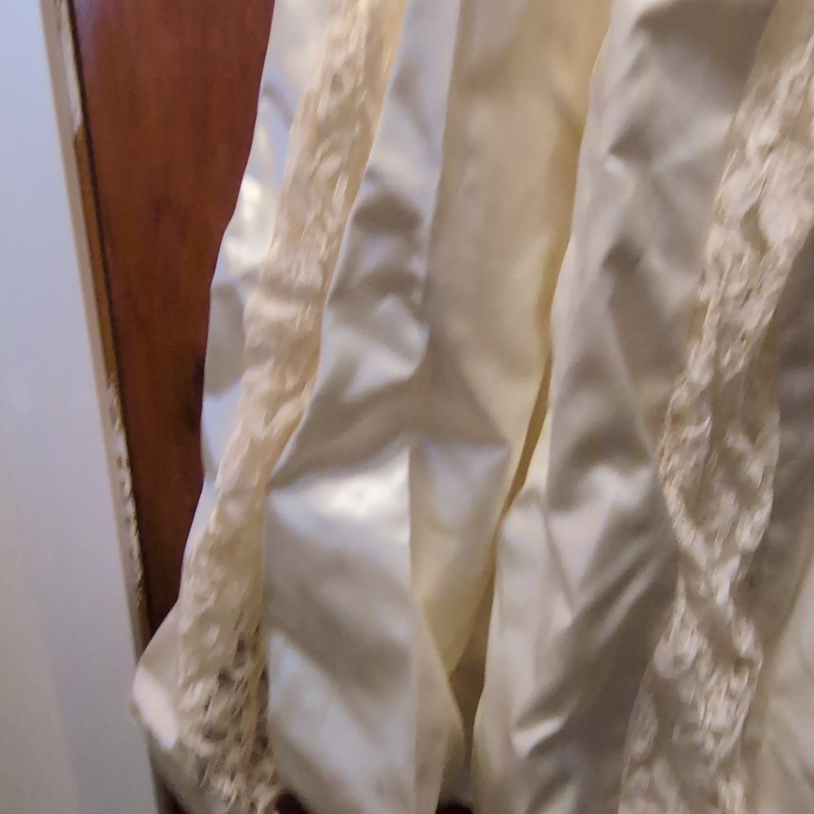 Vintage Ivory Lace Satin A-Line Wedding Dress Long Sleeve High Neck Button Back