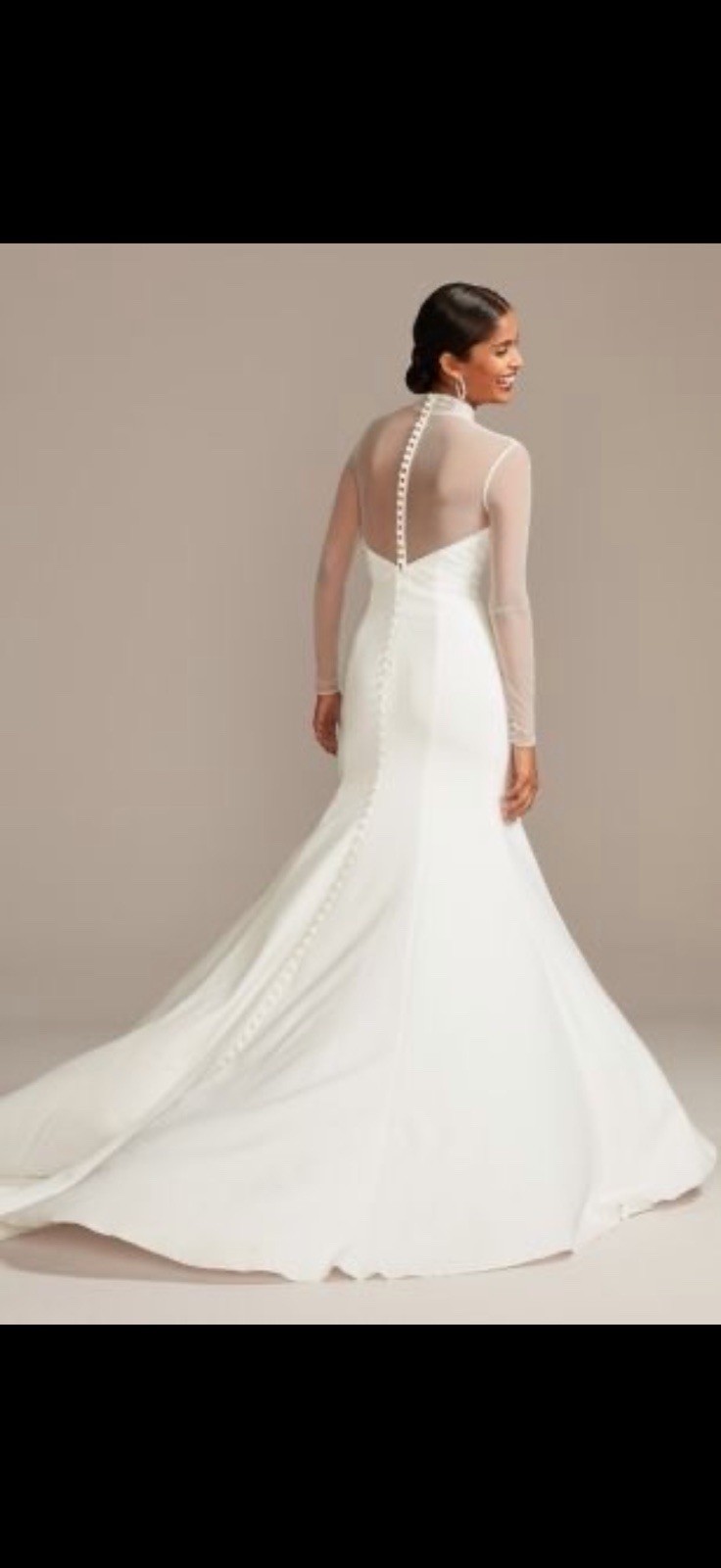 David’s Bridal Fit & Flare Satin Tulle Sweetheart Long Sleeve Sz 14