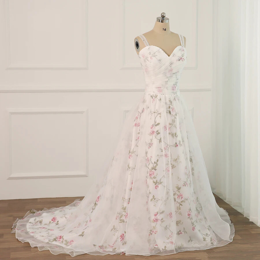 Luxury Sleeveless Sweetheart Wedding Dresses Floral Applique A Line Bridal Gowns