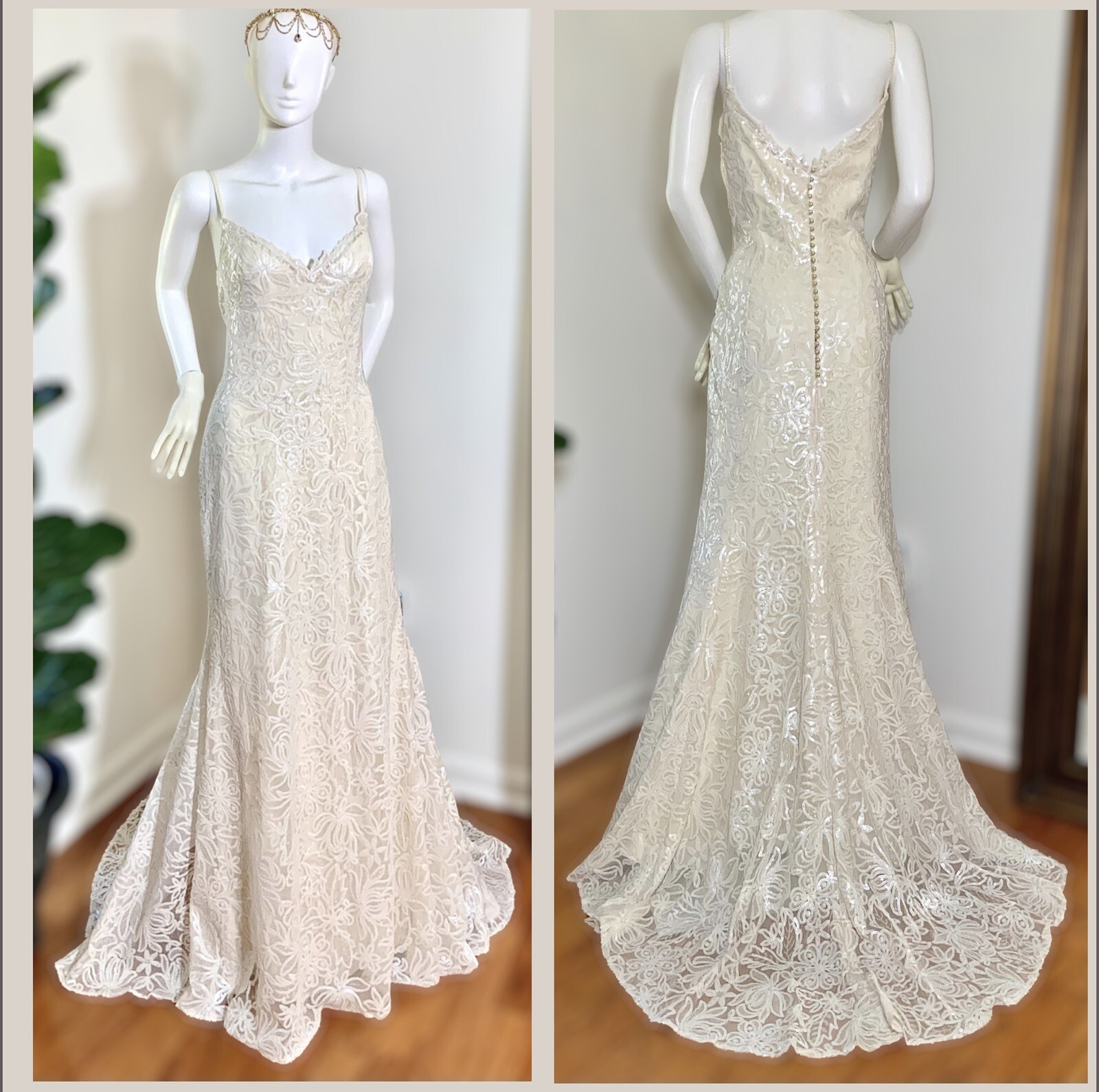 Willowby by Watters Fully Lace Pearl Button Seychelles Wedding Gown/Dress Size M