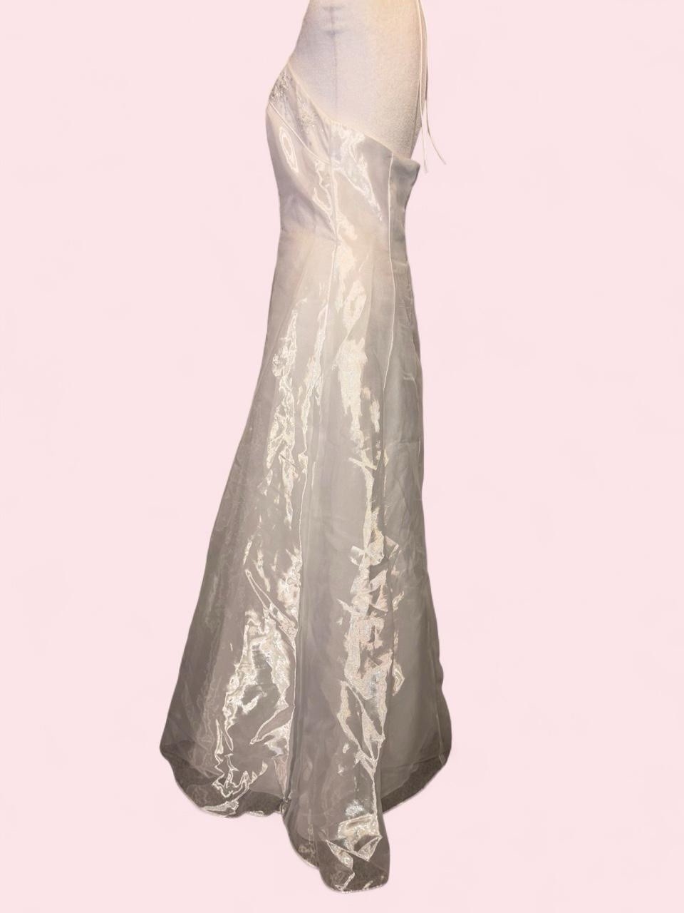 Blondie Nites by Jaslene Ivory Halter A-Line Beaded Full-Length Dress Size 9
