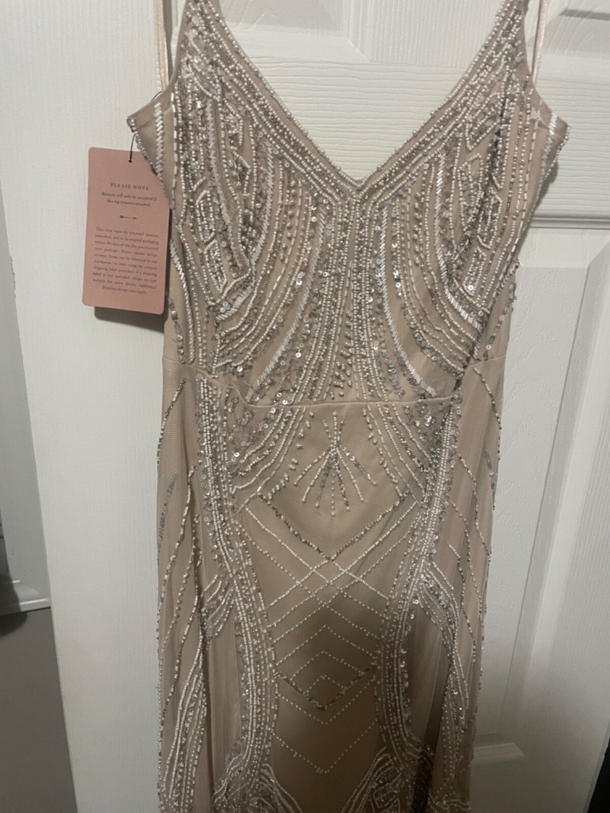 Never-worn BHLDN Art Deco-style beaded dress in sand and ivory by Anthropologie