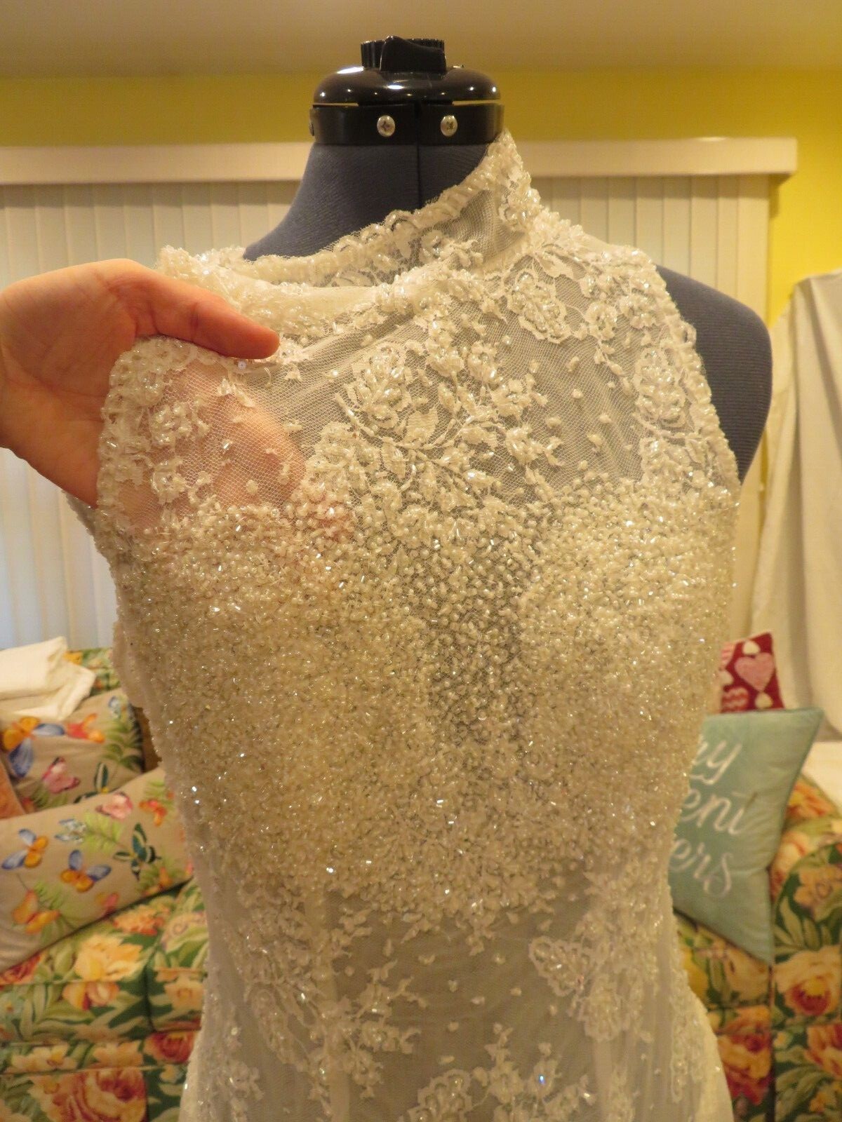 NEW Bridal Vintage Wedding Dress LACE Gown Train BEACH SPARKLE ROMANTIC FREE SHI