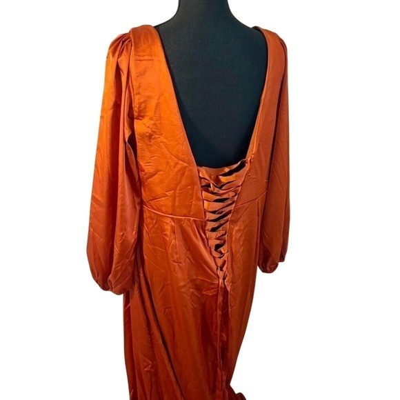 Formal Copper Satin dress with rouching in the front, lace up back, lined,16