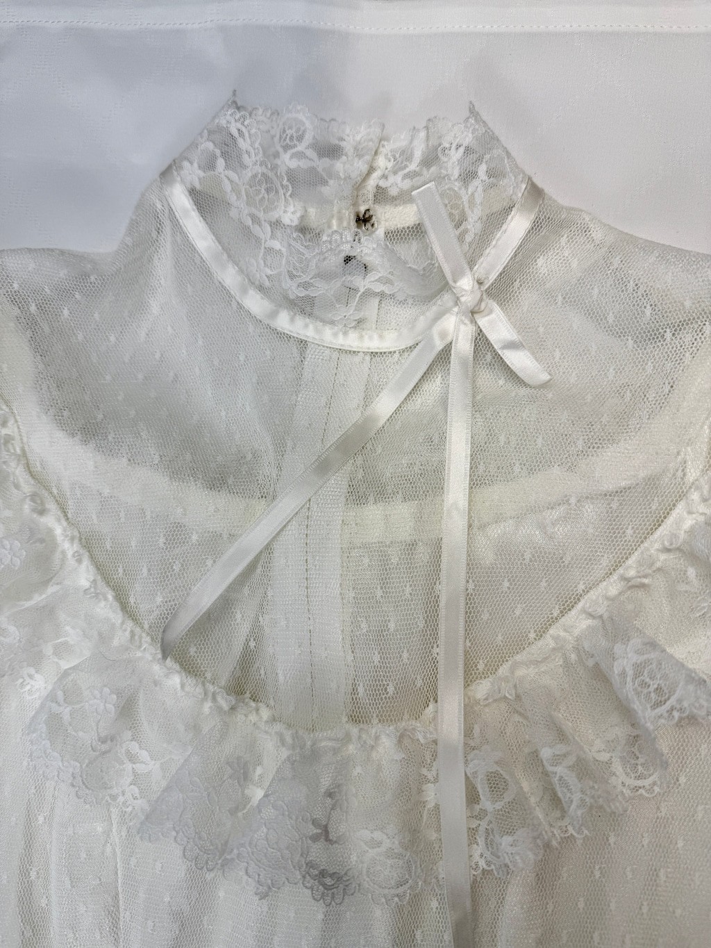 Vintage 70’s Tiered Lace High Neck Wedding Dress Ivory Handmade Boho size S