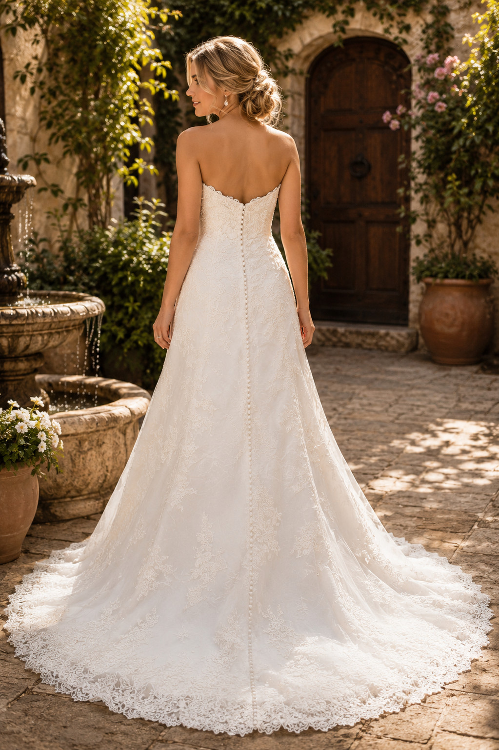 Matty 157 Matthew Christopher 12 Wedding Dress Off-White Lace Strapless Buttons