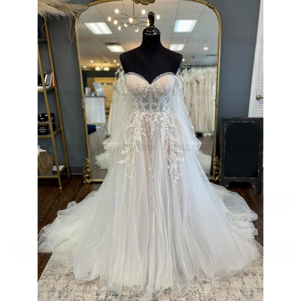 Wedding Dresses Sweetheart Tulle Bride Dresses A-Line Applique Dress For Women