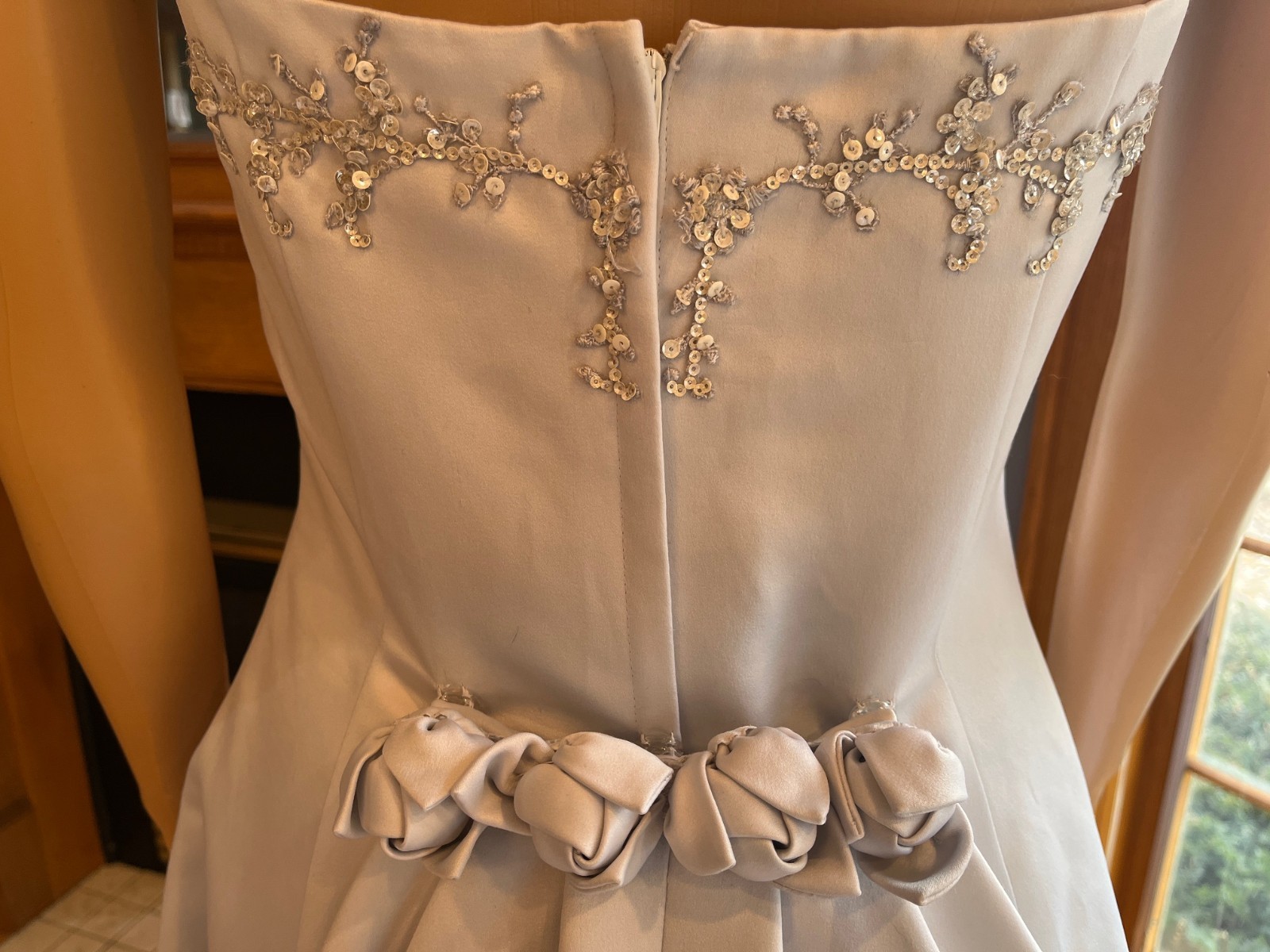 *Casablanca Gray Satin Straps Detachable Train Wedding Gown Bridal Dress Size 14