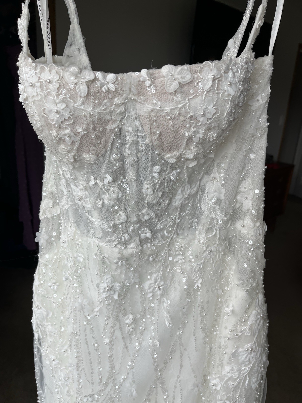 Martina Liana Ivory & Champagne Beaded Lace Wedding Dress Size 12