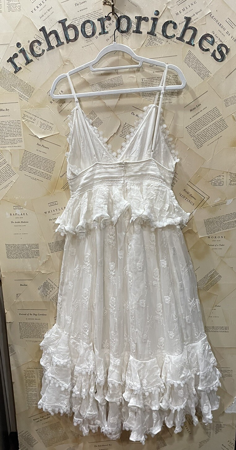 Anthropologie Rococo Sand Marla Long Dress Tiered Embroider Floral Ivory L NWT