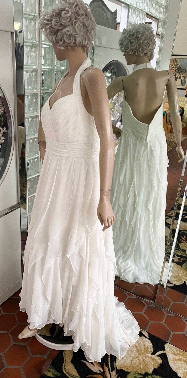 Galina Tiered Ruffles Halter Ivory White Maxi Gown Dress Size 16W